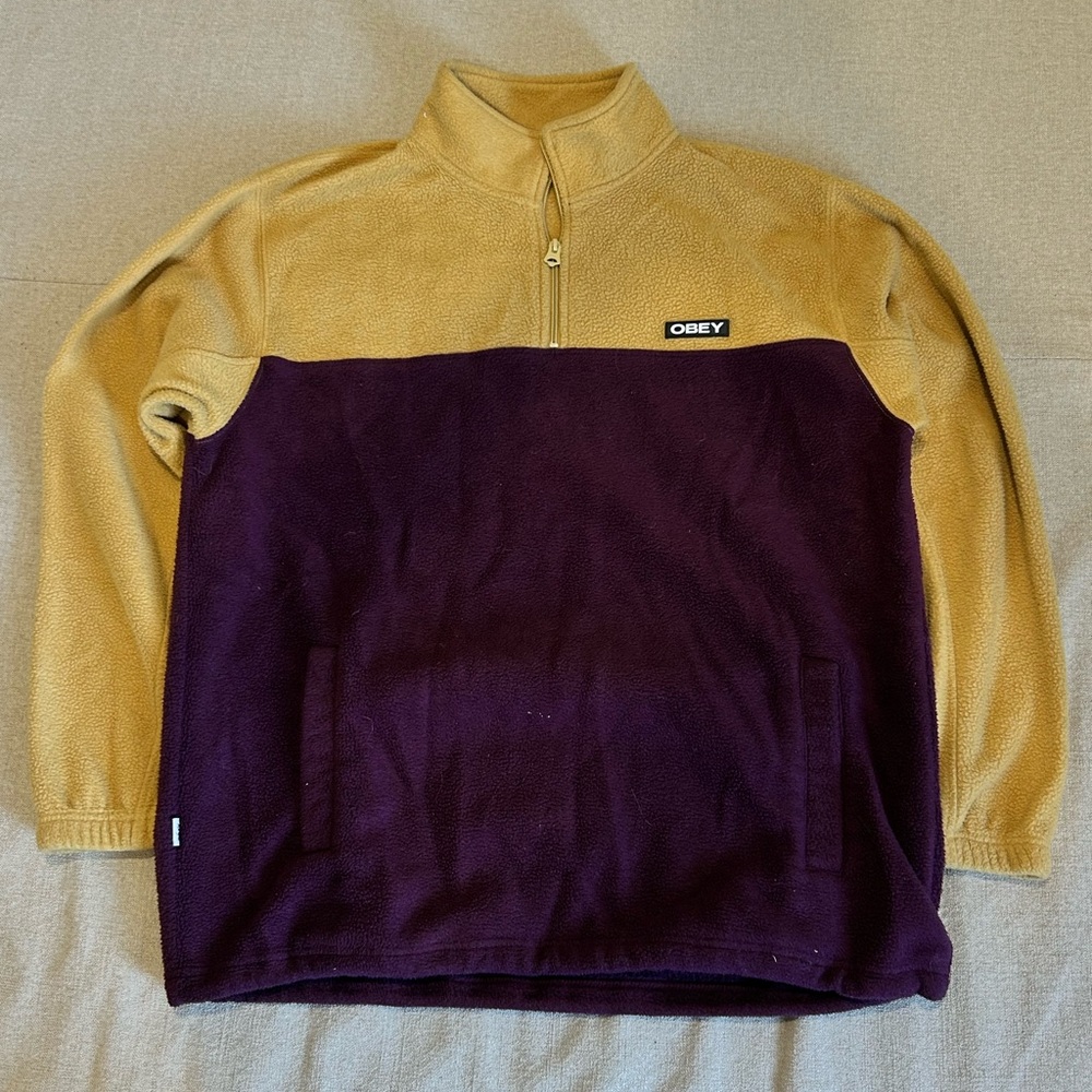 Obey Men's Zip-Up Sweater - Purple and Yellow